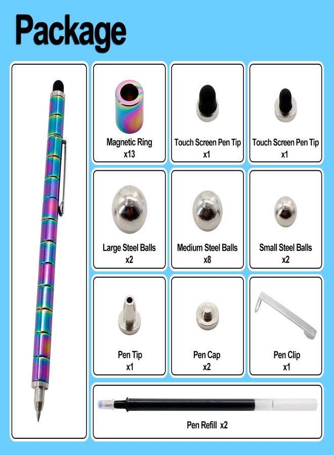 TTzycc Magnetic Pen With 13 Rings - Decompression Magnet Metal Fidget Pen, Creative Toy That Writes, Intellectual Learning and Stress Reduction Gift for Family or Friends - Image 5